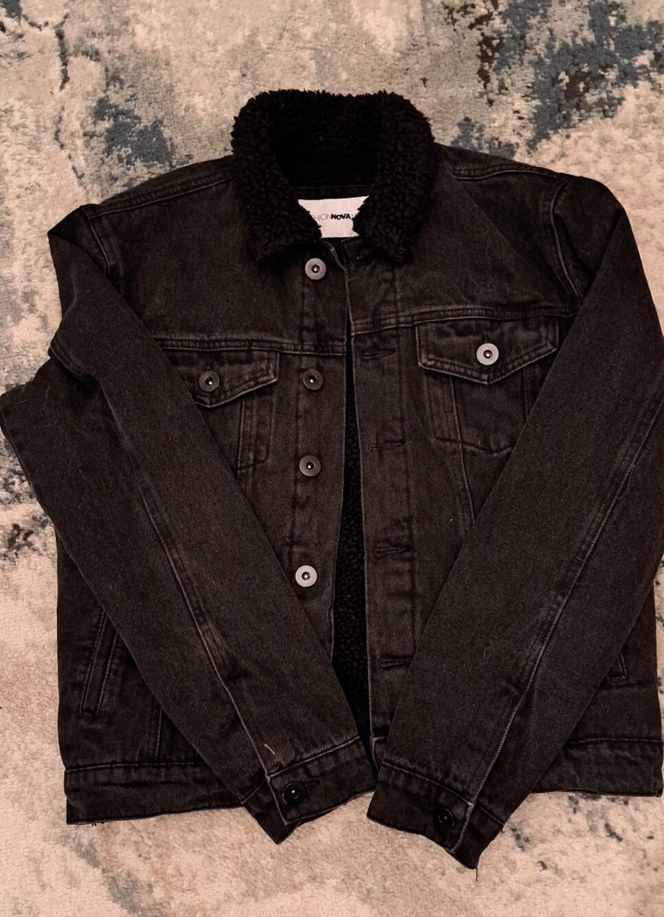 Fashion Nova Black Sherpa Collar Denim Jacket